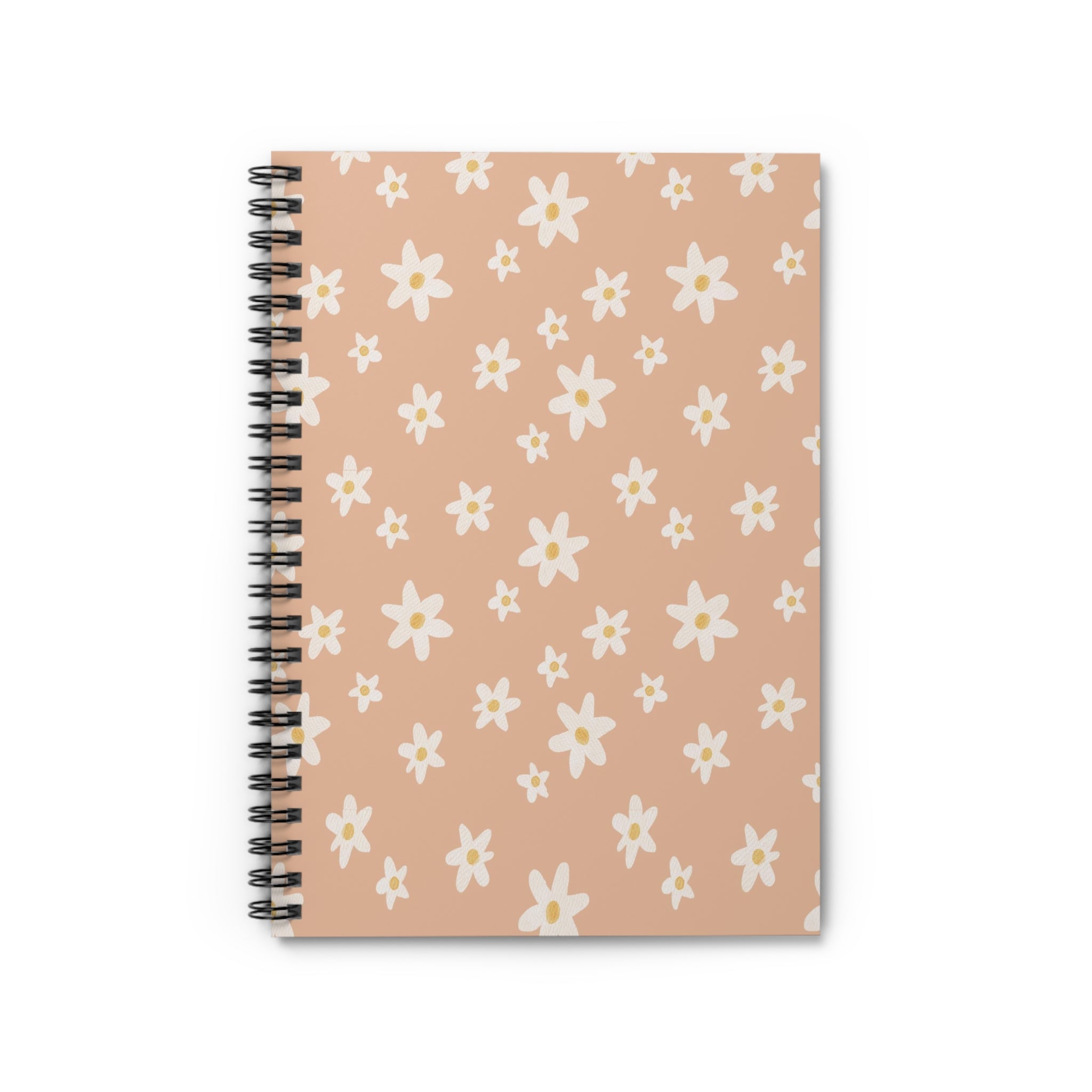 Daisy Pattern Spiral Notebook — Peach Floral Ruled Journal
