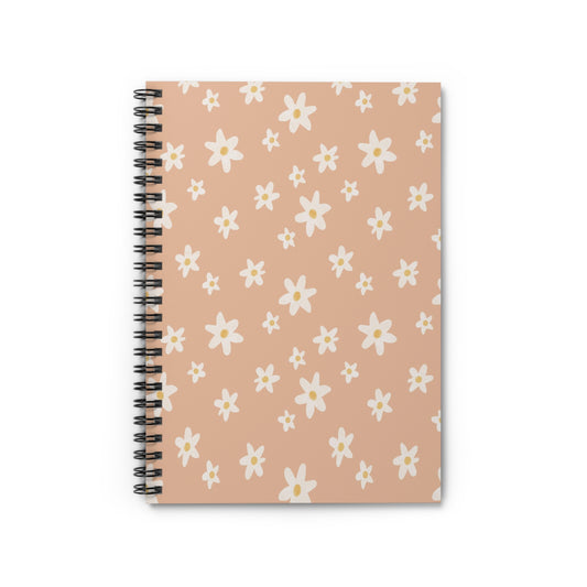 Daisy Pattern Spiral Notebook — Peach Floral Ruled Journal