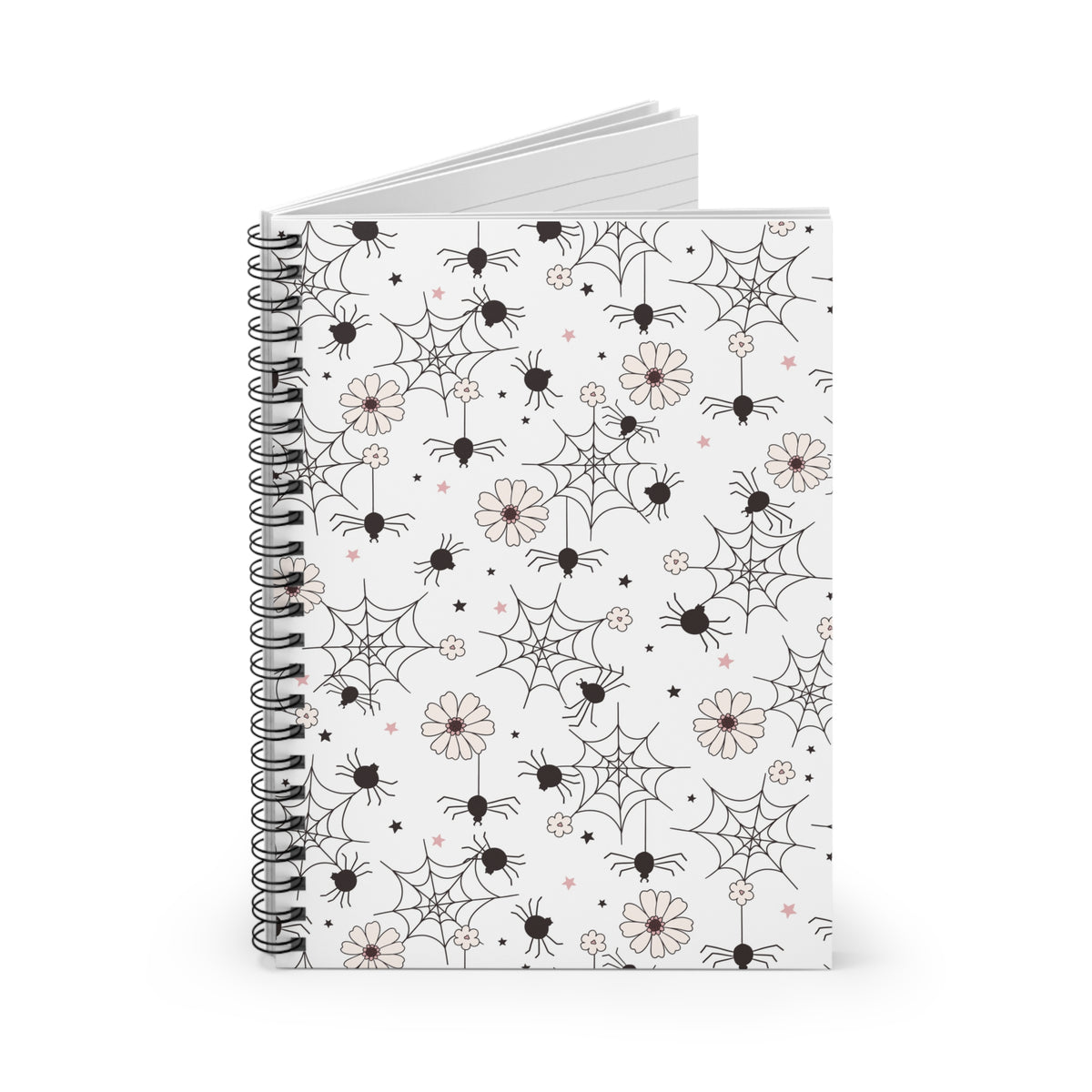 Spooky Floral Spider Pattern Notebook | Spiral Ruled Journal