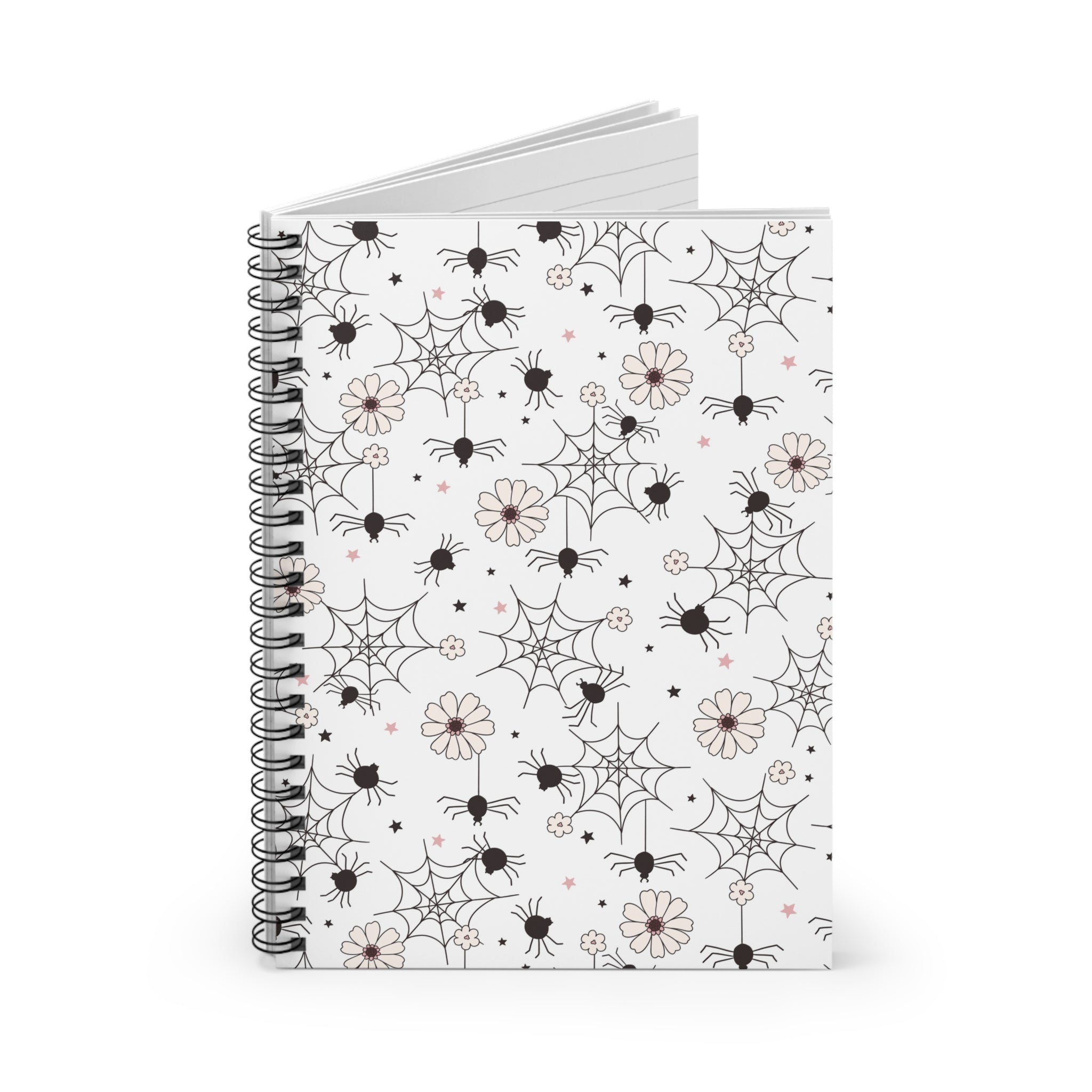 Spooky Floral Spider Pattern Notebook | Spiral Ruled Journal