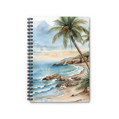 Coastal Palm Beach Spiral Notebook — Ruled Journal with Tropical Seascape Cover
