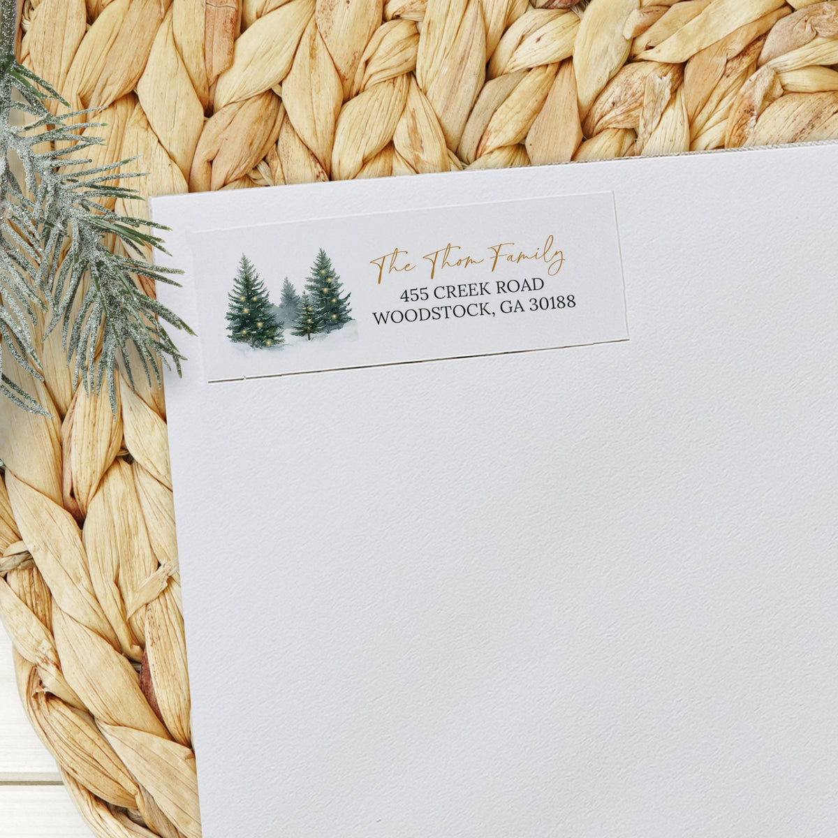 Winter Pine Forest with Lights Return Address Sticker