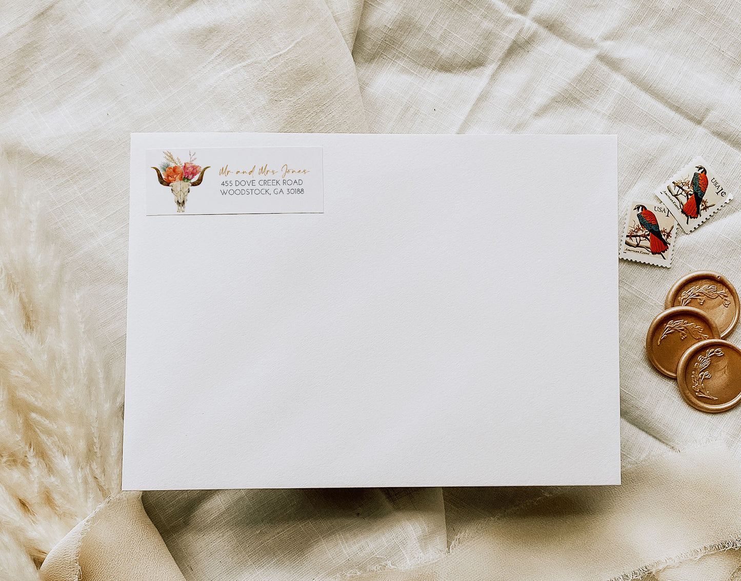 Western Bull with Flowers Return Address Sticker