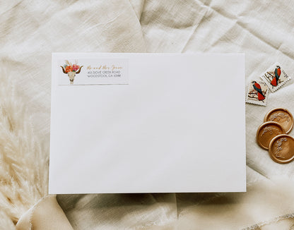 Western Bull with Flowers Return Address Sticker