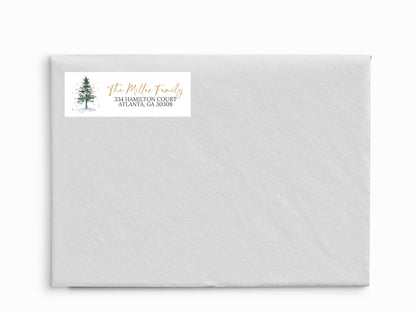 Gold Christmas Tree Holiday Return Address Sticker