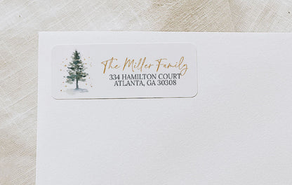 Gold Christmas Tree Holiday Return Address Sticker