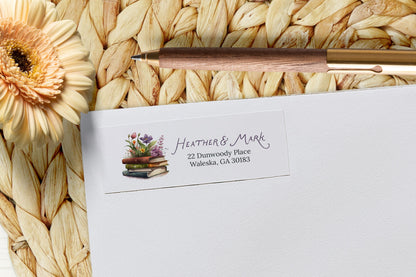 Books and Flowers Return Address Sticker