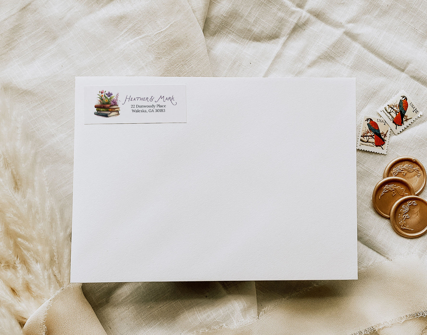 Books and Flowers Return Address Sticker