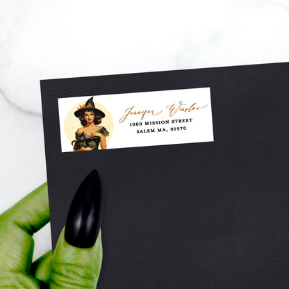 Retro Witch Halloween Return Address Sticker