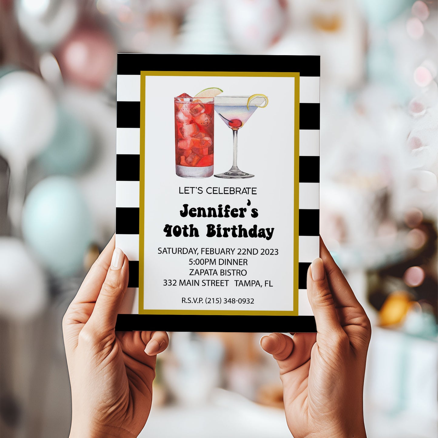 Modern Adult Cocktail Customized Birthday Invitation