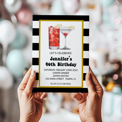 Modern Adult Cocktail Customized Birthday Invitation