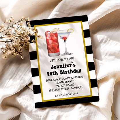 Modern Adult Cocktail Customized Birthday Invitation