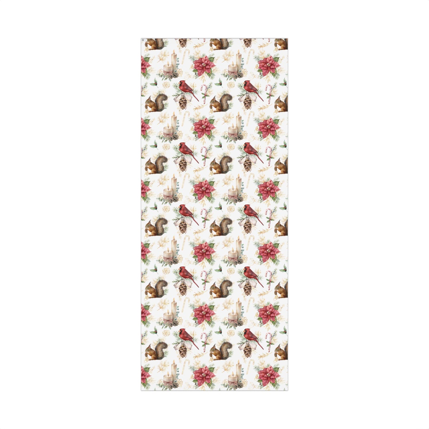 Holiday Woodland Gift Wrap Paper — Cardinal, Squirrel & Poinsettia Christmas Wrapping