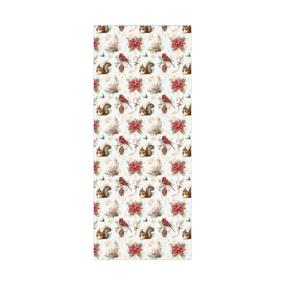 Holiday Woodland Gift Wrap Paper — Cardinal, Squirrel & Poinsettia Christmas Wrapping