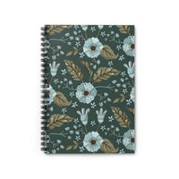 Floral Spiral Notebook — Teal Vintage Flower Ruled Journal