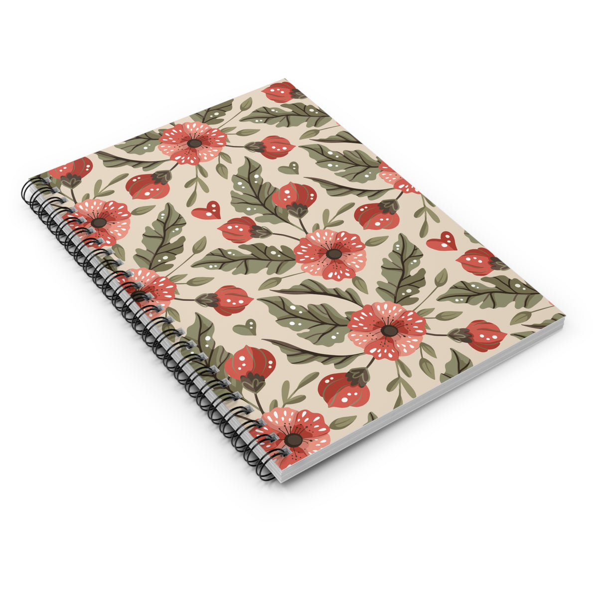 Floral Spiral Notebook — Red Wildflower Ruled Journal
