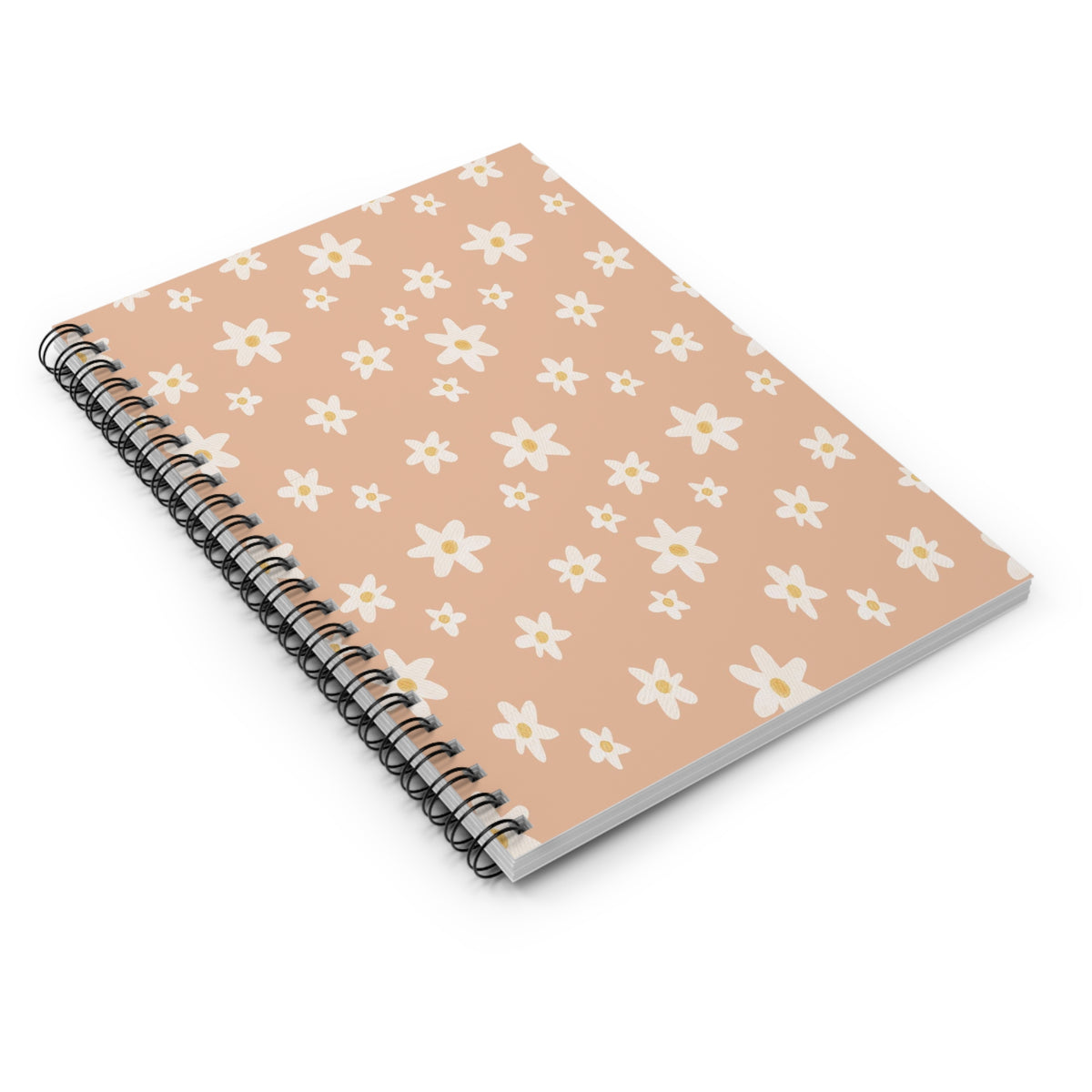 Daisy Pattern Spiral Notebook — Peach Floral Ruled Journal