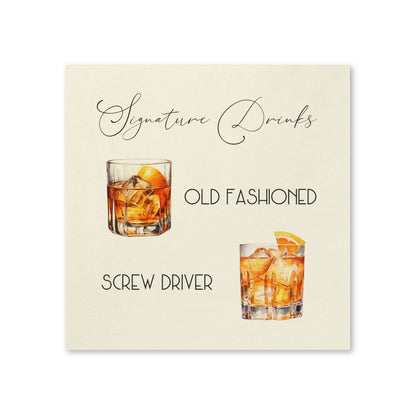 Signature Drink His & Hers White Coined Napkins