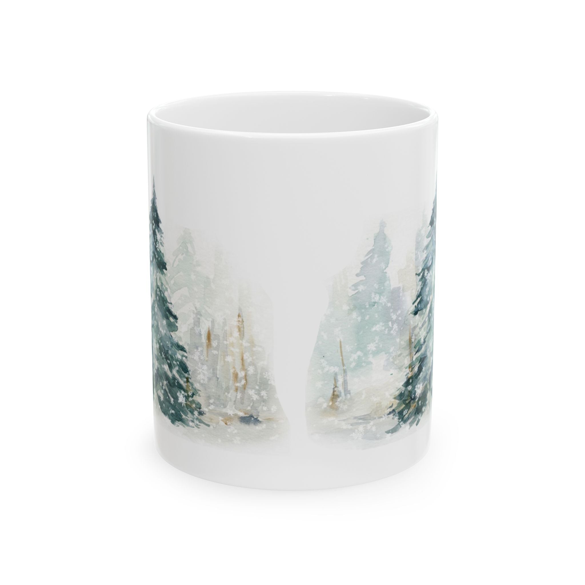 Winter Forest Ceramic Mug — Snowy Pine Trees Coffee Cup (11oz & 15oz)