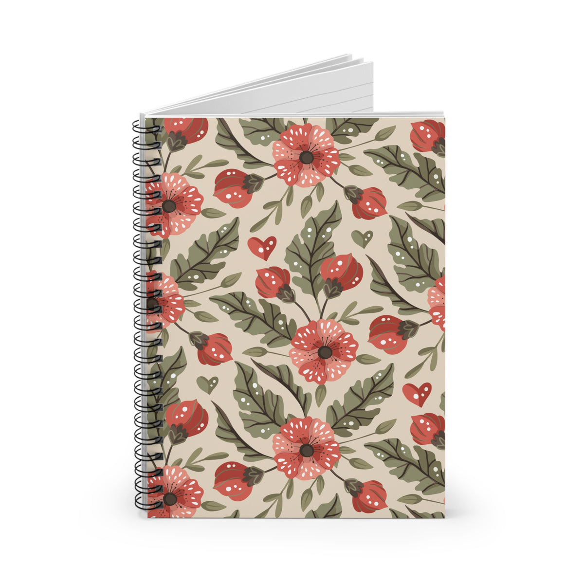 Floral Spiral Notebook — Red Wildflower Ruled Journal