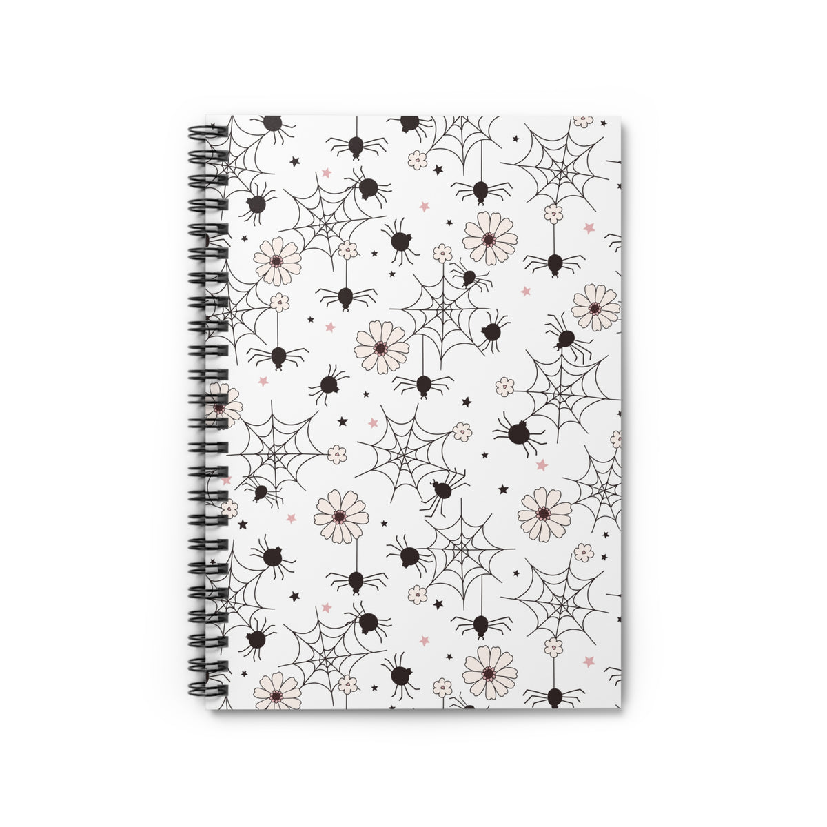 Spooky Floral Spider Pattern Notebook | Spiral Ruled Journal