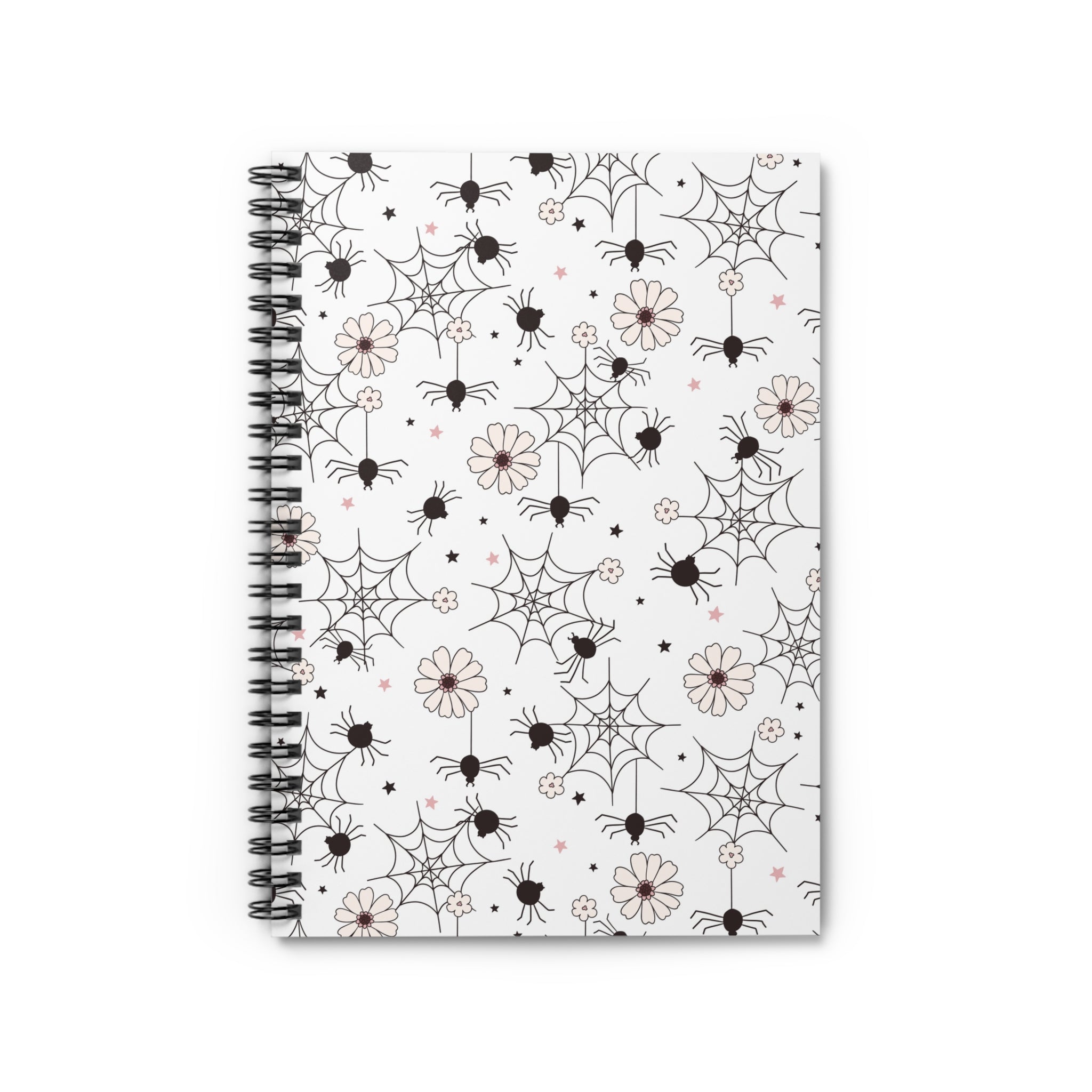 Spooky Floral Spider Pattern Notebook | Spiral Ruled Journal