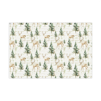 Winter Deer & Pine Holiday Gift Wrap Roll — Festive Wrapping Paper
