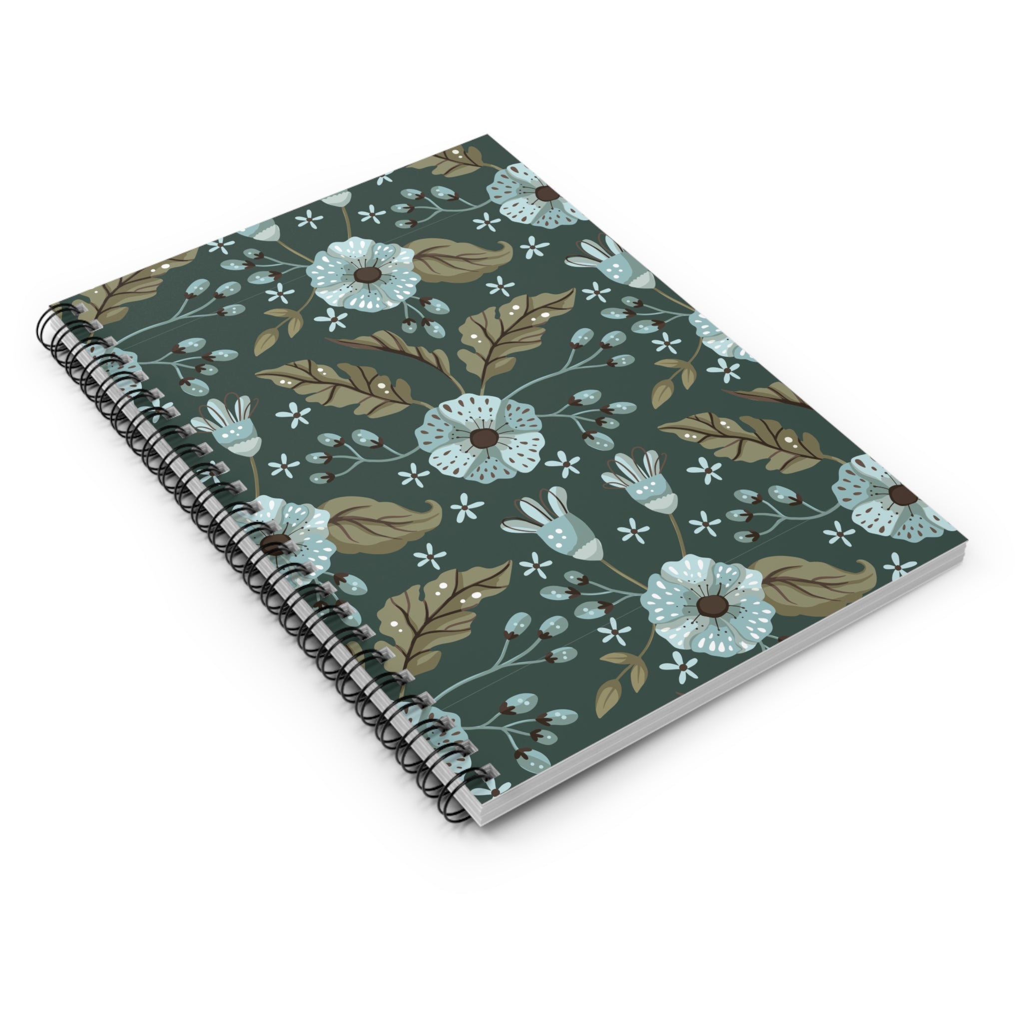 Floral Spiral Notebook — Teal Vintage Flower Ruled Journal