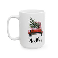 Personalized Red Truck Christmas Mug Vintage Farmhouse Holiday Coffee Cup