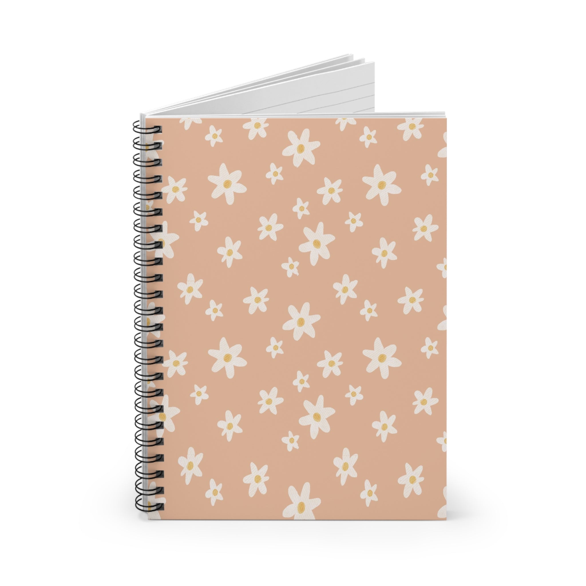 Daisy Pattern Spiral Notebook — Peach Floral Ruled Journal