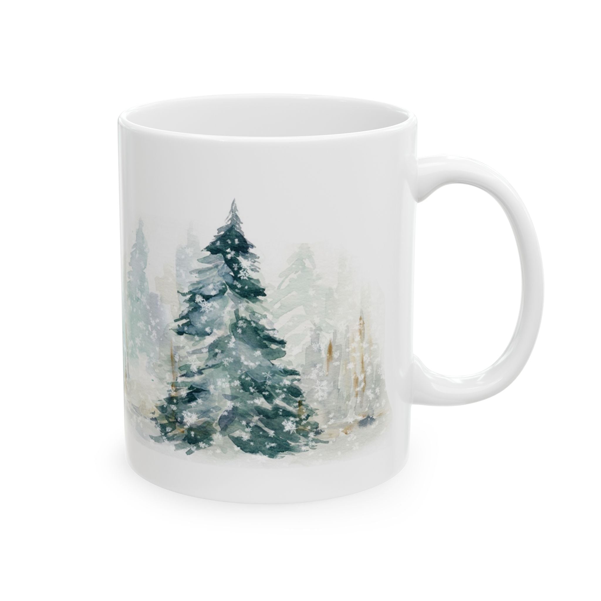 Winter Forest Ceramic Mug — Snowy Pine Trees Coffee Cup (11oz & 15oz)