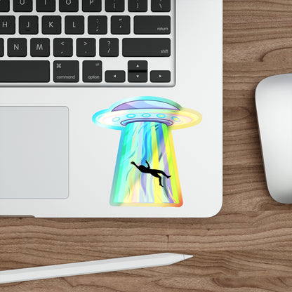 UFO Abduction Holographic Stickers — Die-Cut Iridescent Alien Beam Decal
