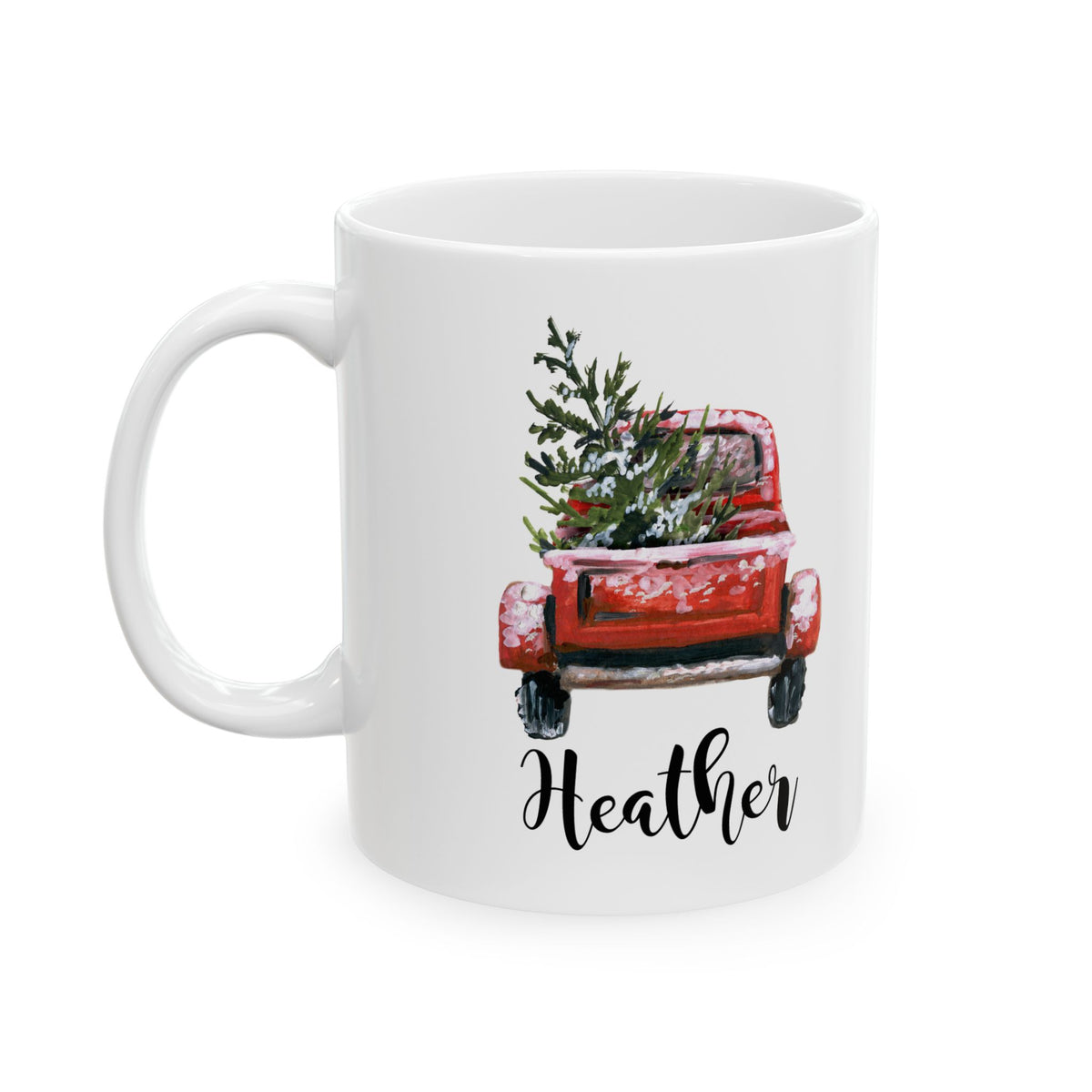 Personalized Red Truck Christmas Mug Vintage Farmhouse Holiday Coffee Cup