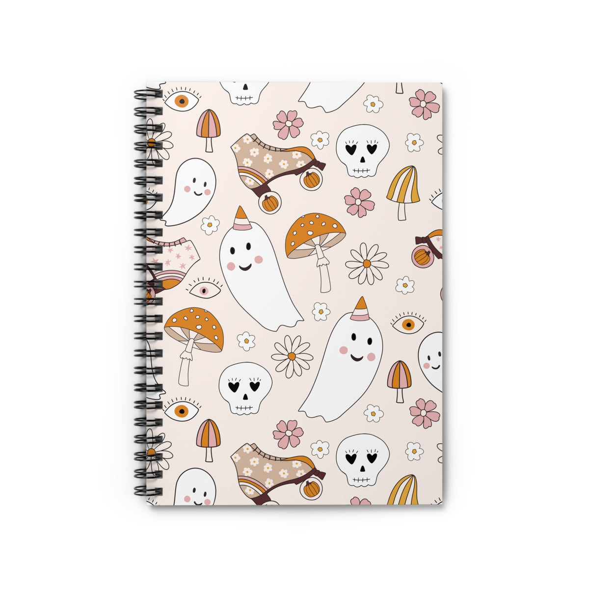 Cute Halloween Ghost Spiral Notebook — Pastel Spooky Doodle Ruled Journal