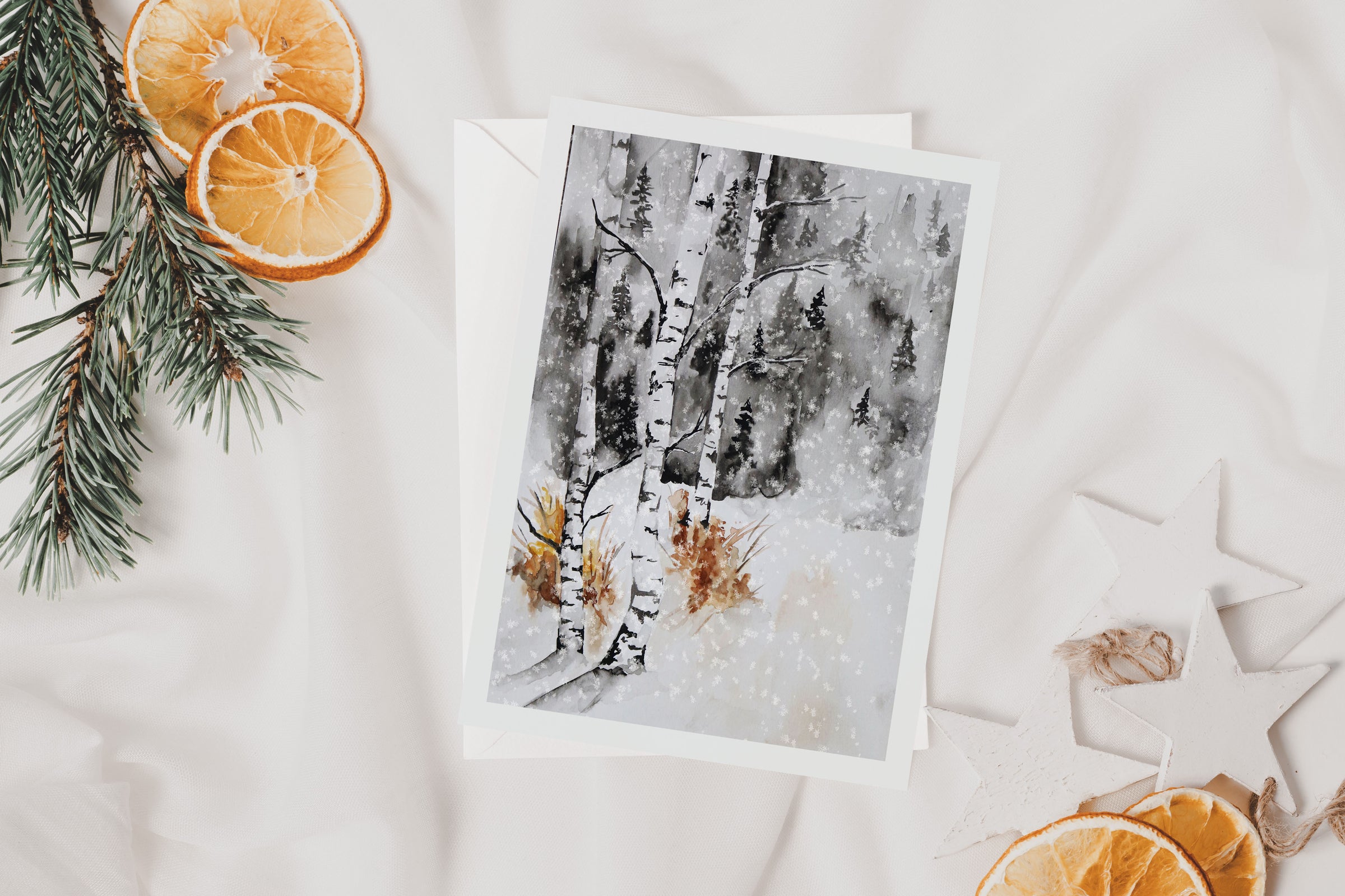 Winter Forest Birch Trees Greeting Card