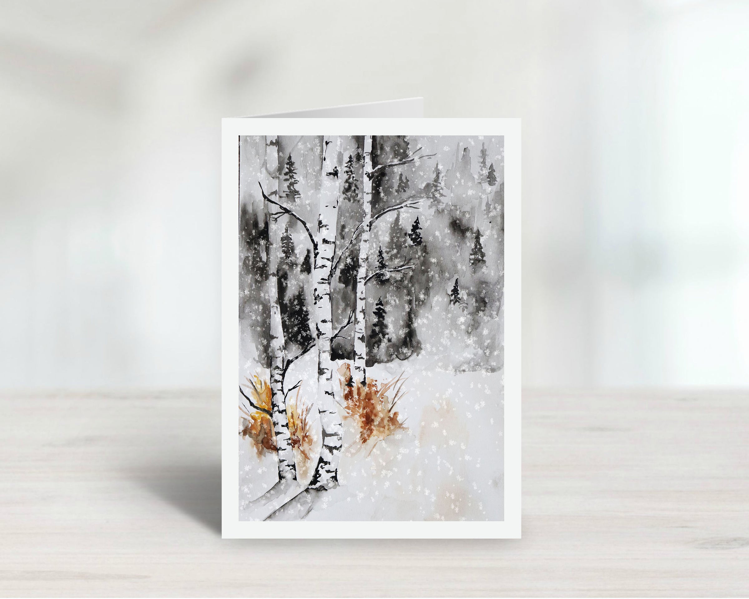 Winter Forest Birch Trees Greeting Card