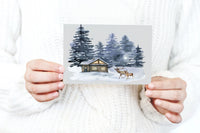 Winter Woodland Cabin Christmas Holiday Greeting Card
