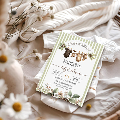 Baby is Brewing Hanging Cloths Line Shower Invitation