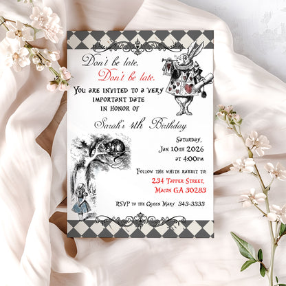 Alice in Wonderland Birthday Invitation Template Editable Invitation Corjl Digital Download