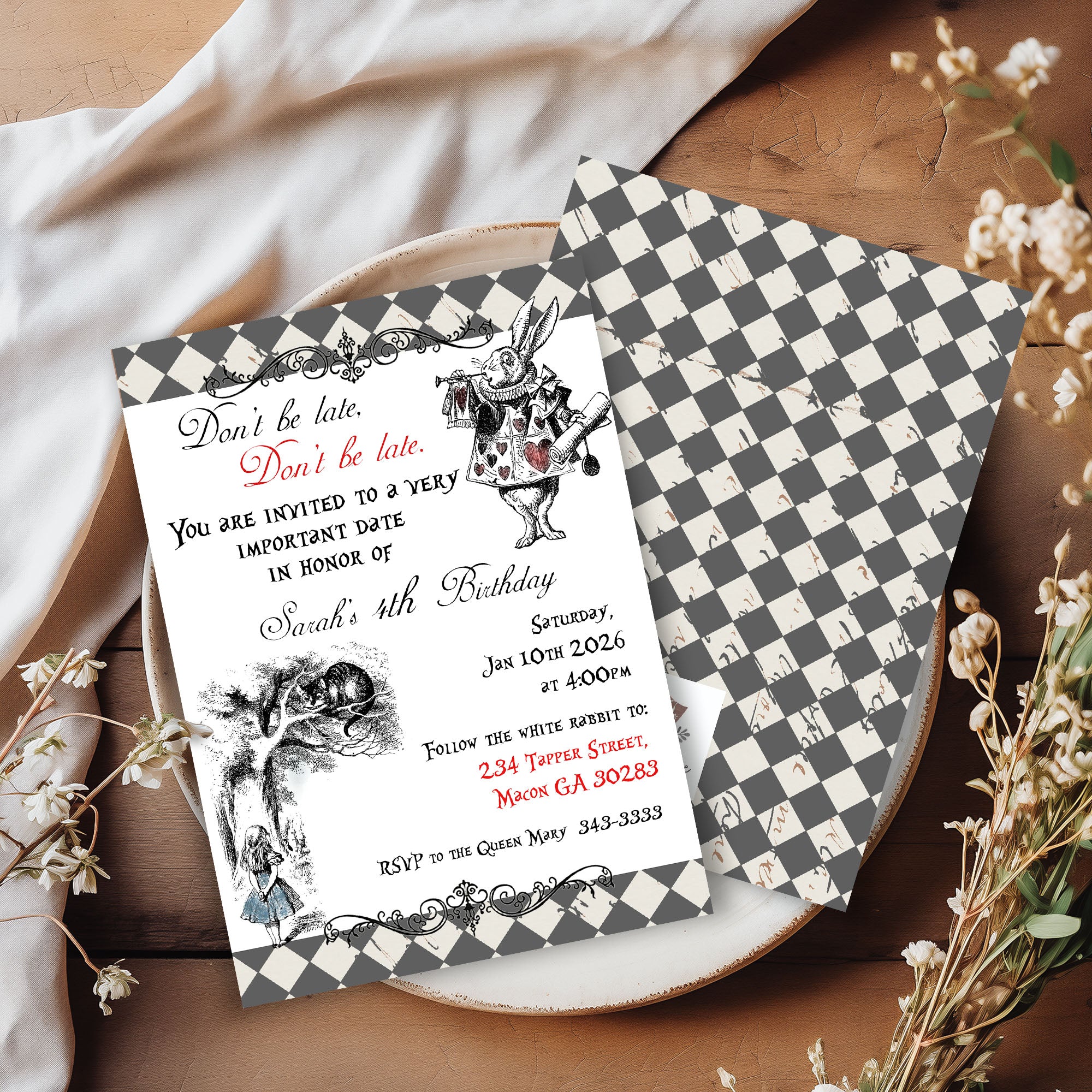 Alice in Wonderland Birthday Invitation Template Editable Invitation Corjl Digital Download