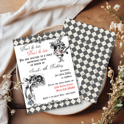 Alice in Wonderland Birthday Invitation Template Editable Invitation Corjl Digital Download
