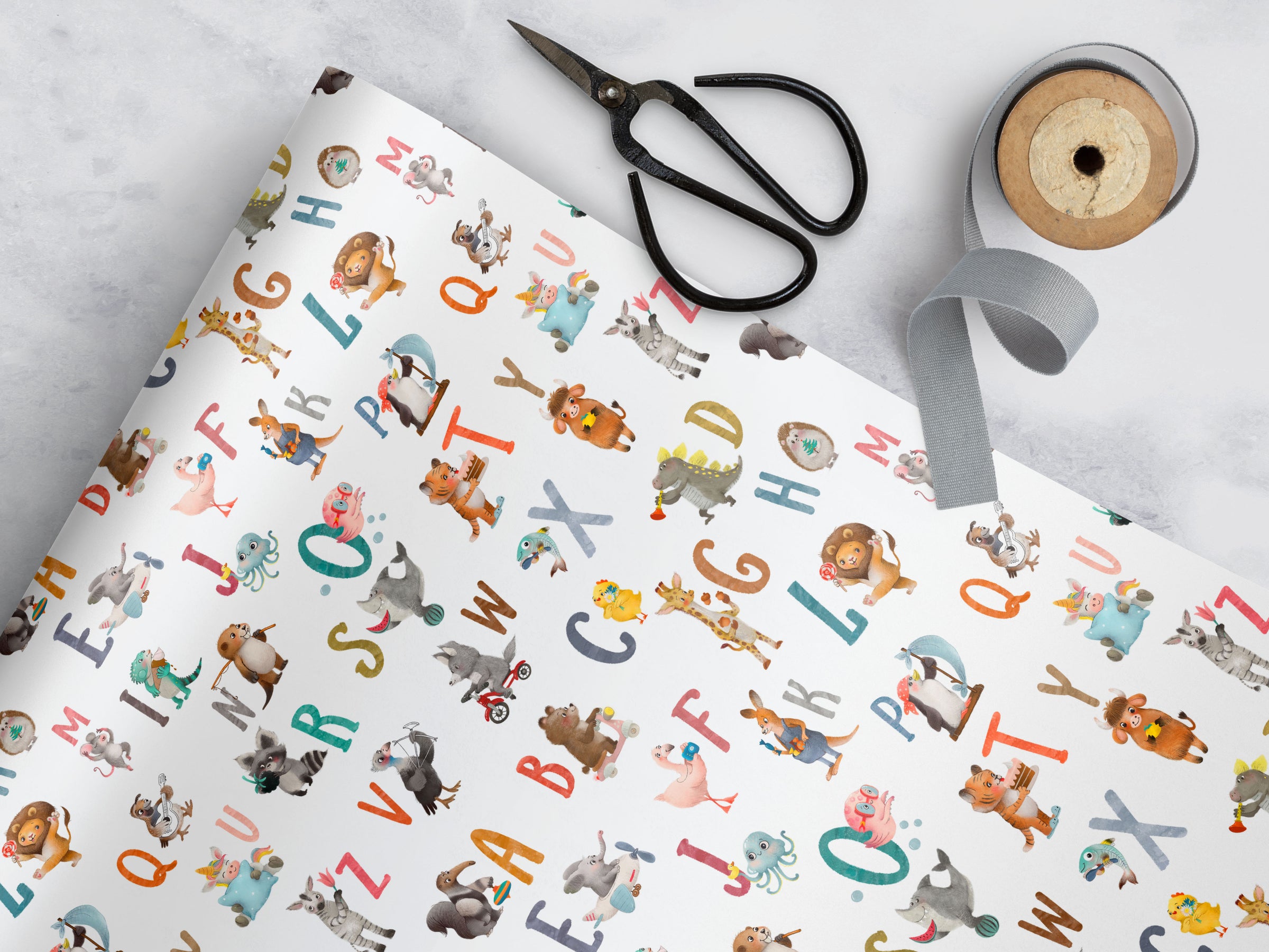 Animal Alphabet Baby or Birthday Wrapping Paper Sheets
