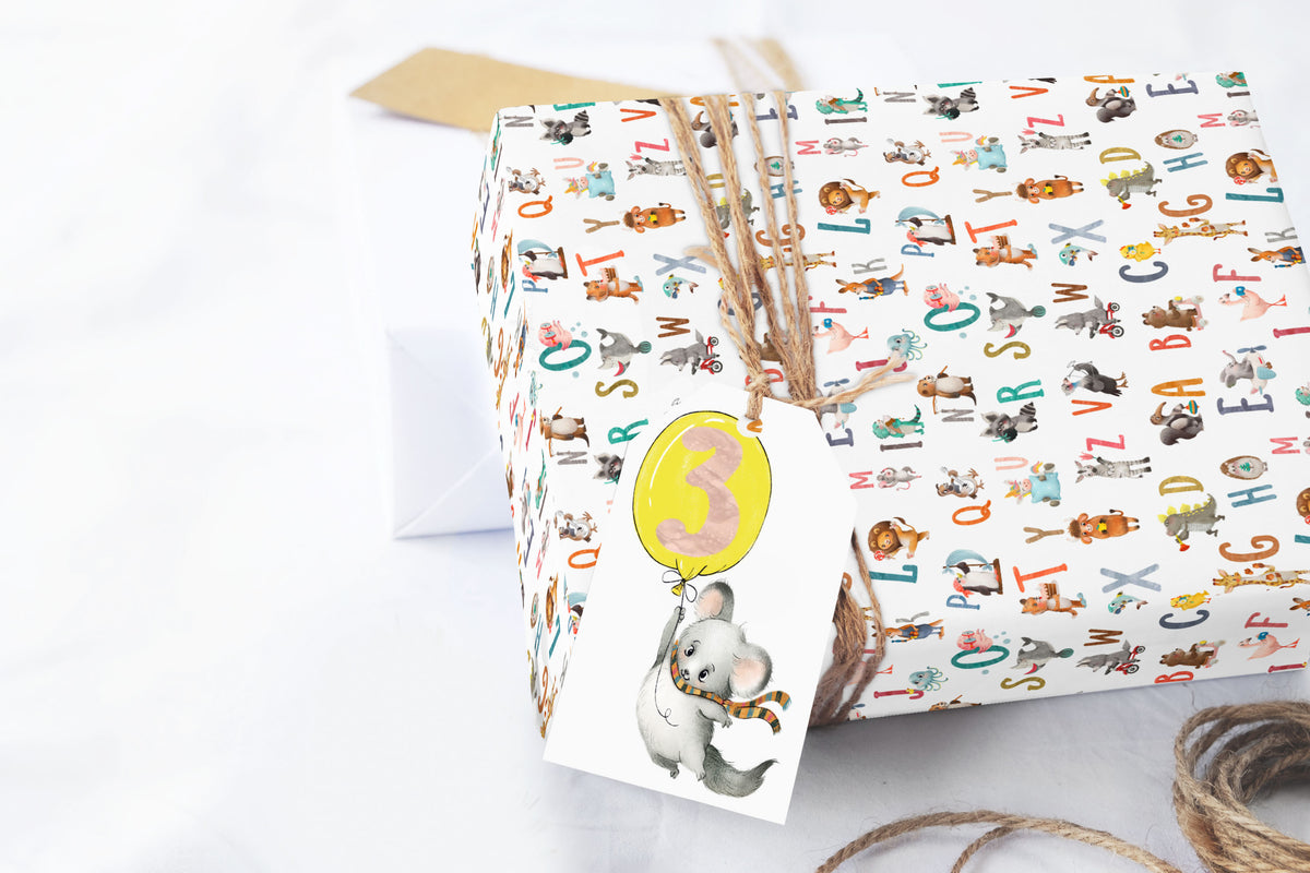 Animal Alphabet Baby or Birthday Wrapping Paper Sheets