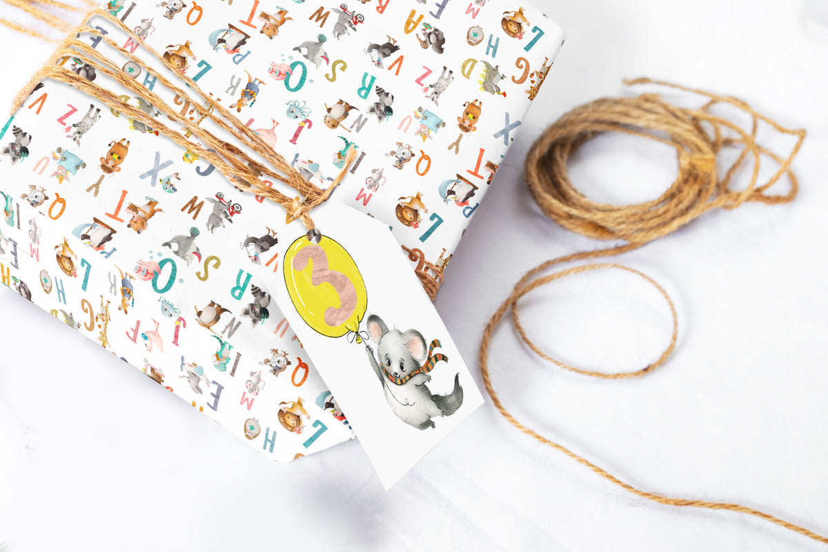 Animal Alphabet Baby or Birthday Wrapping Paper Sheets