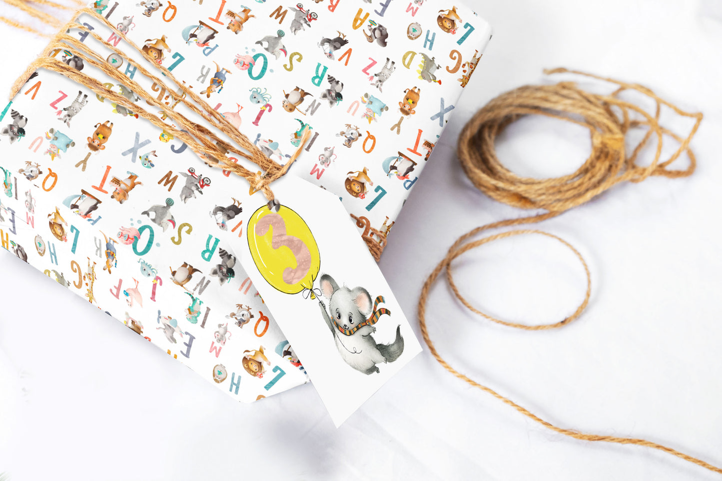Animal Alphabet Baby or Birthday Wrapping Paper Sheets