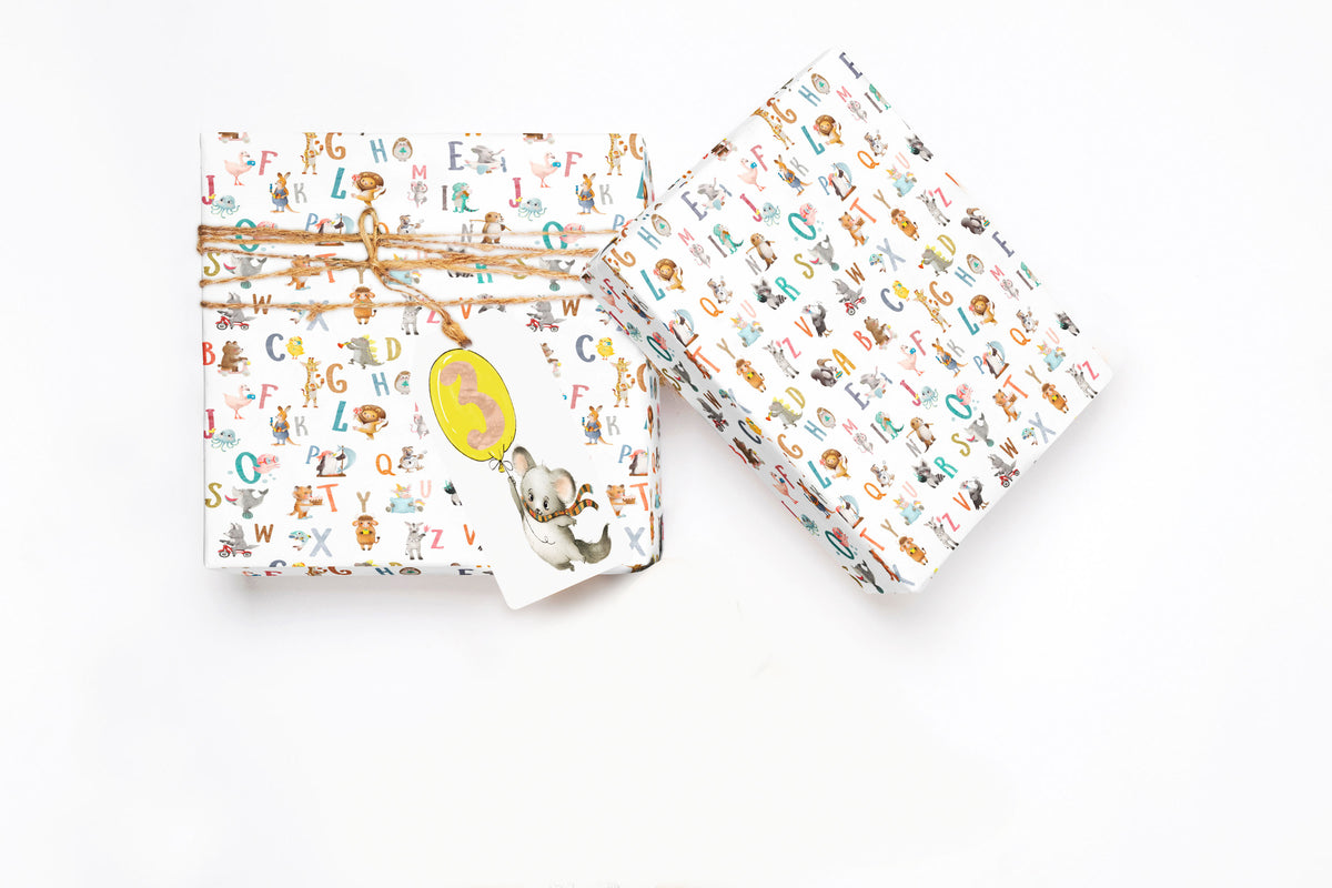 Animal Alphabet Baby or Birthday Wrapping Paper Sheets