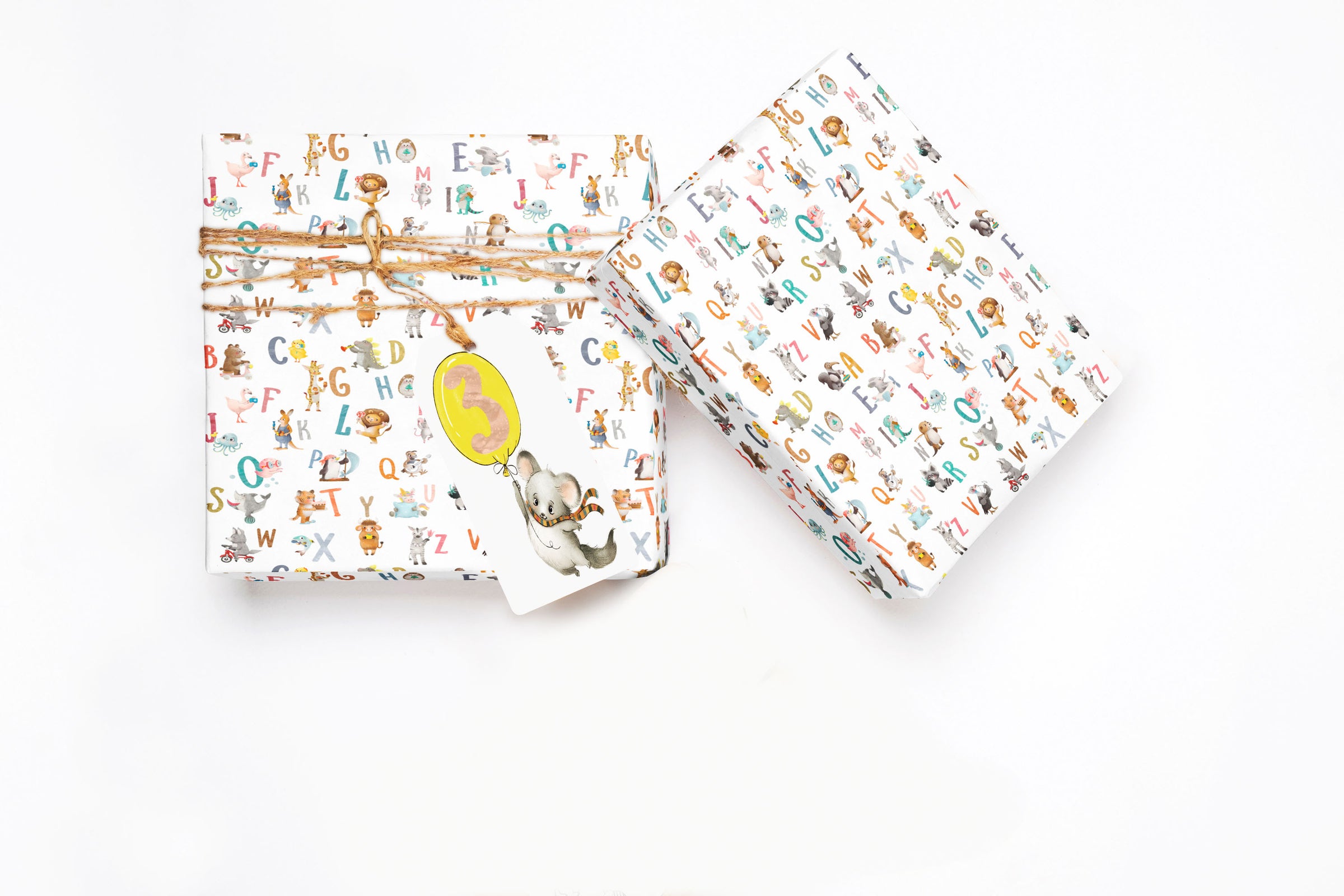 Animal Alphabet Baby or Birthday Wrapping Paper Sheets