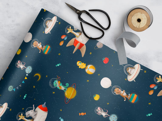 Animal Spaceship Baby or Birthday Wrapping Paper