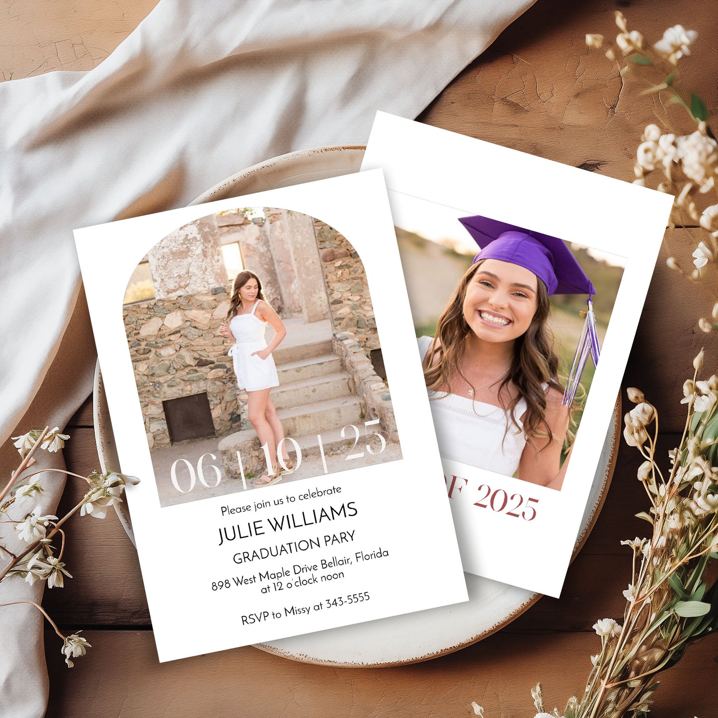 Modern Photo High school or College Graduation Invitation Template Editable Invitation Corjl Digital Download