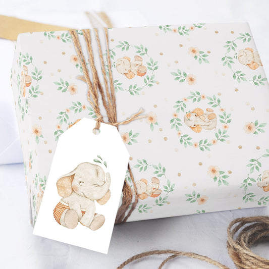 Baby Elephant Shower Wrapping Paper Sheets